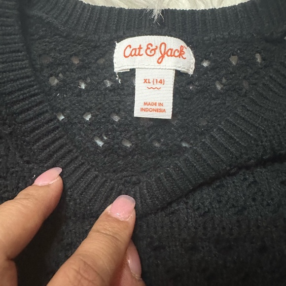 Cat & Jack  Girl's Openwork-Knit Crewneck Sweater - Picture 3 of 4